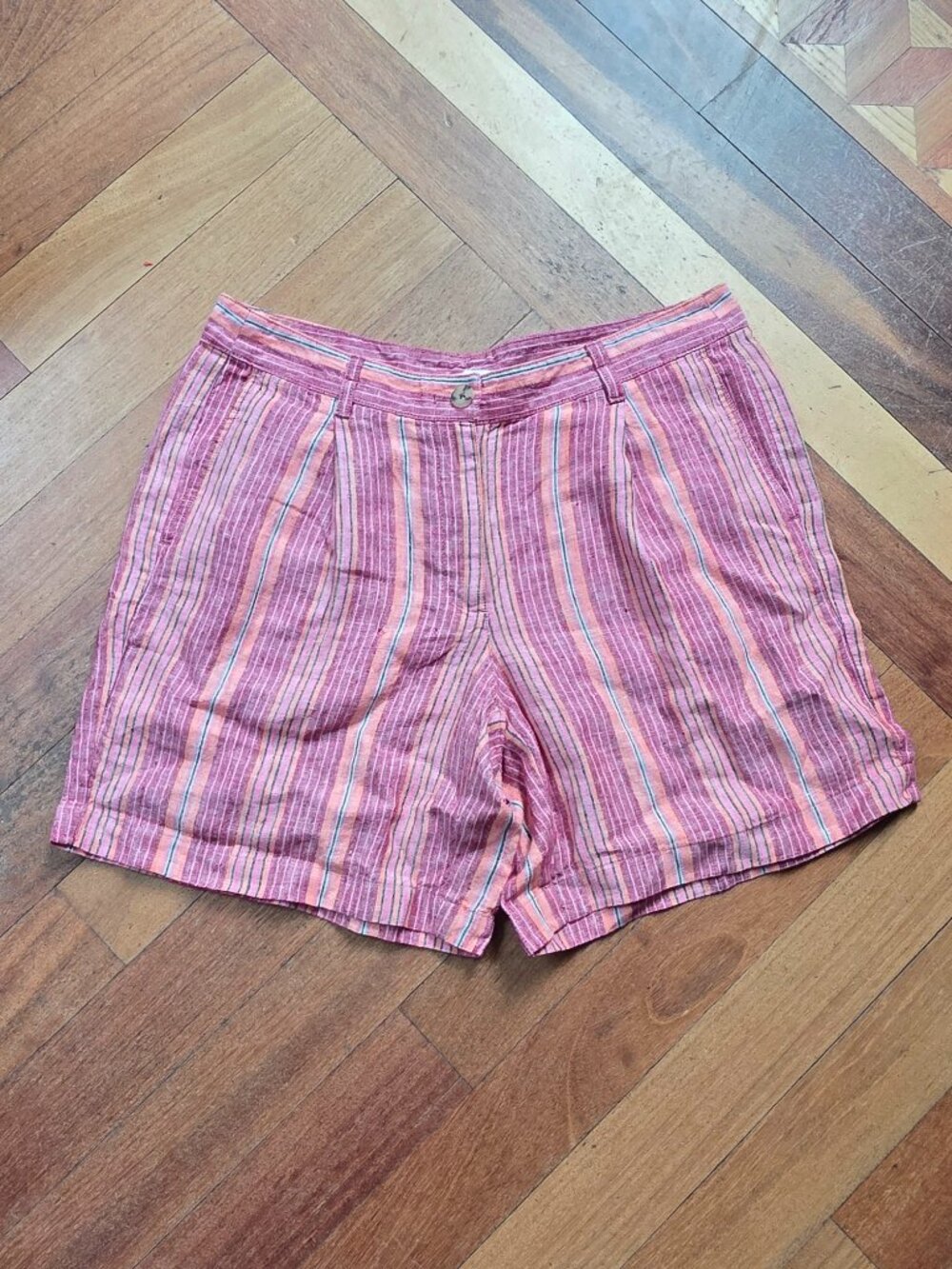 J. Jill Love Linen 100% Linen Pink Bermuda Style Striped Shorts Size 10
